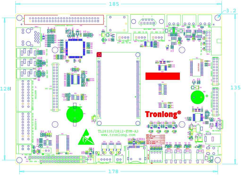 TL28335-EVM開發(fā)板機械尺寸圖 TL28335-EVM開發(fā)板機械尺寸圖